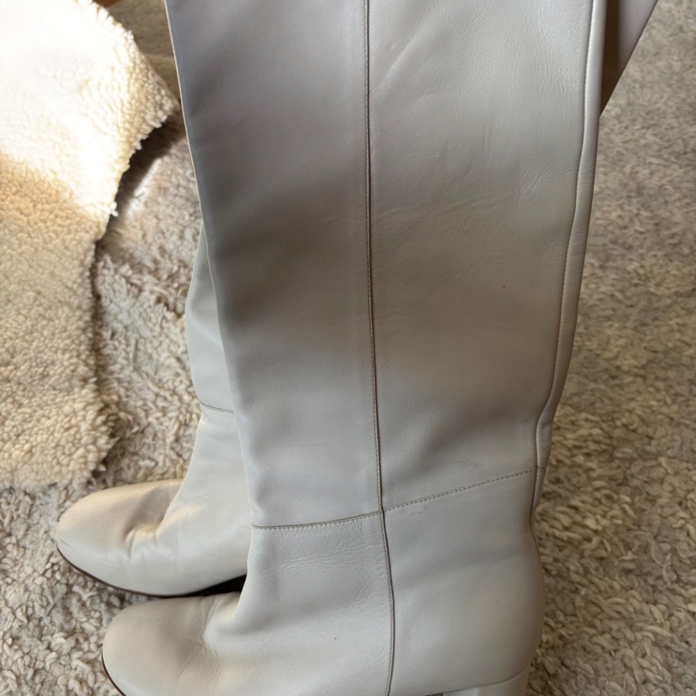 Loq Boots Knee High Heels Off White Glove Leather 37 7 - Picture 5 of 10